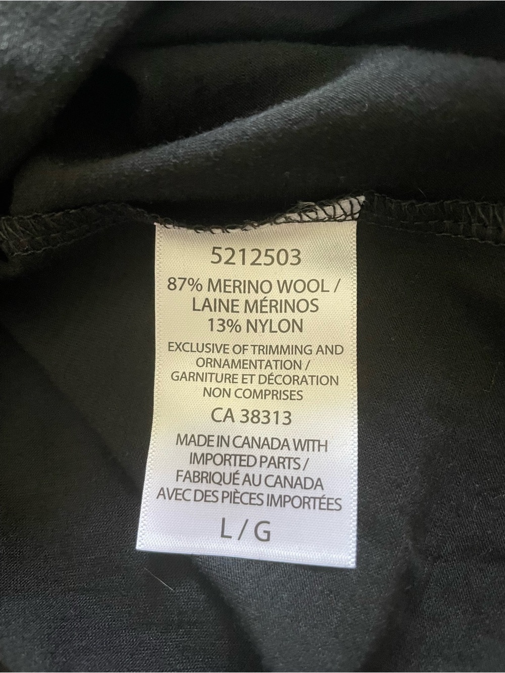 NWT 87% Merino Wool Black Women’s Long Sleeve Tee-L-Cloudveil-Made in Canada - Picture 5 of 6